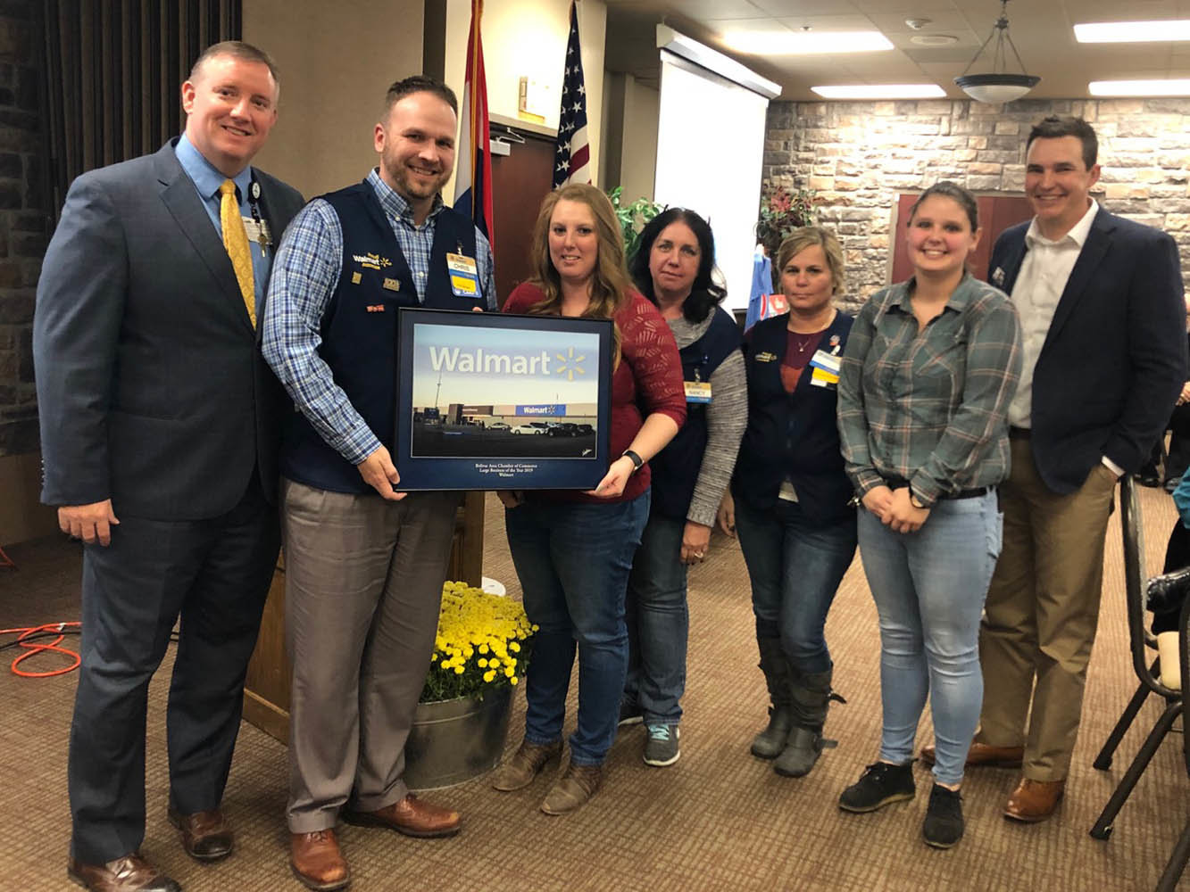 BOLIVAR’S TOP BUSINESSES
The Bolivar Area Chamber of Commerce honors Walmart as the 2019 Large Business of the Year and Comfort Inn as the Small Business of the Year during a Nov. 14 luncheon. Above, Walmart General Manager Chris Asby and Assistant Manager Kristen Smith, second and third from left, accept the plaque, along with colleagues Nancy Sapp, Brandy Sanders and Kaslyn Alexander.